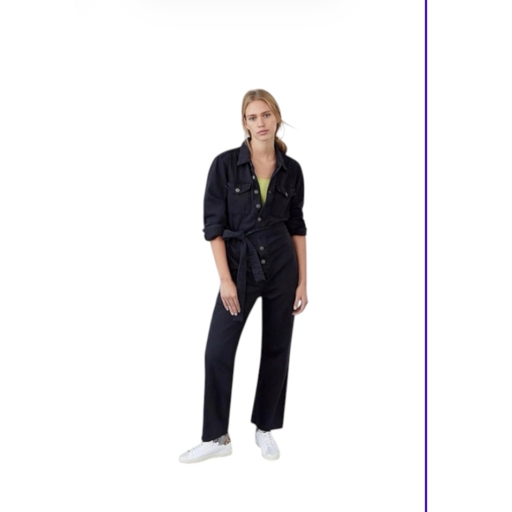 Boyish Jeans Women Black Denim Utility Jumpsuit Long Sleeve Button Front Romper